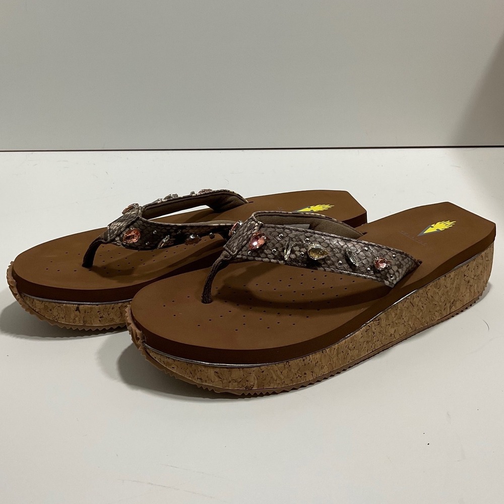 Volatile Grand Natural Multi Snakeskin Rhinestone‎ Platform Flip Flops Size 11